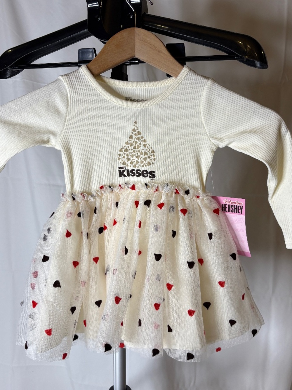 NEW Hersheys Kisses White Ribbed Top Tulle Heart Lined Dress Long Sleeve 12M NWT